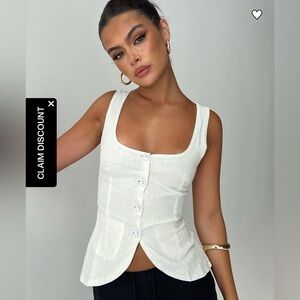 Princess Polly White Linen-Blend Button Front Tank Top